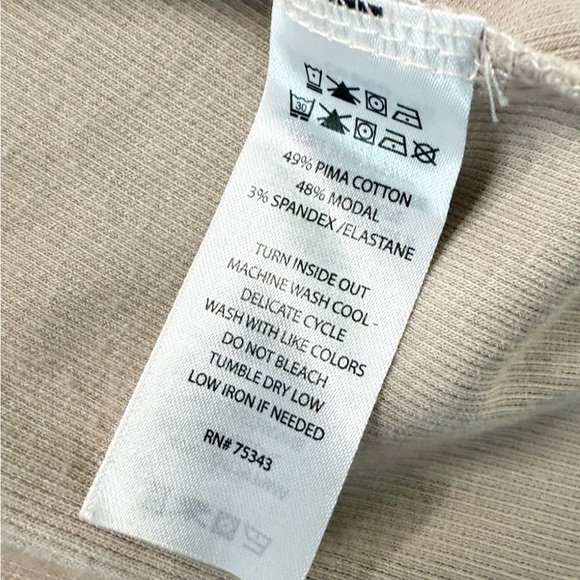 Joie XL Mock Neck Rib Knit Short Sleeve Top Beige Pima Cotton Modal - Picture 6 of 6